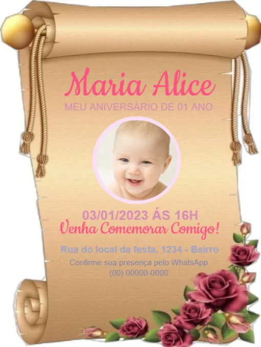Modelo de convite - aniversário papiro para editar