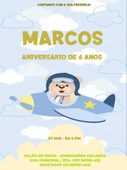 Convite De Aniversário Infantil Avião Azul Para Editar Convite De Aniversário Infantil Avião Azul Para Editar