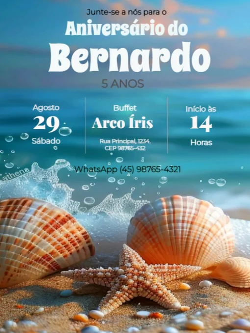 Convite De Aniversário Infantil conchas do Mar Para Editar Convite De Aniversário Infantil conchas do Mar Para Editar