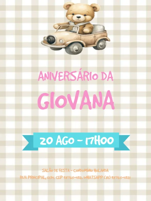 Convite De Aniversário Ursinho No Carro Para Editar Convite De Aniversário Ursinho No Carro Para Editar