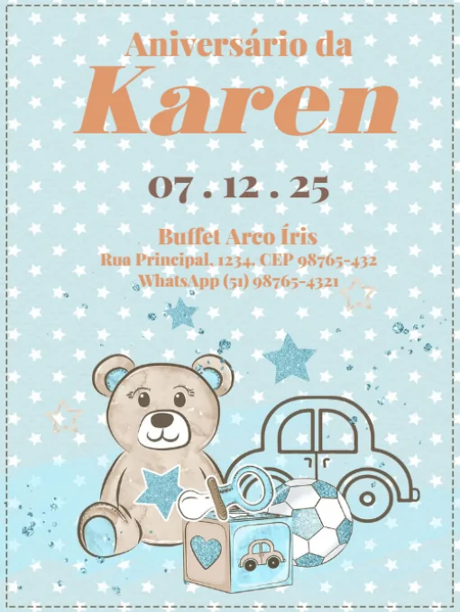 Modelo de convite - aniversário ursinho delicado para editar