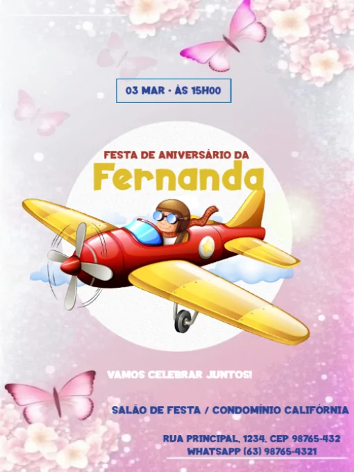 Modelo de convite - aniversário infantil avião para editar