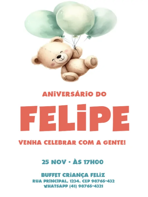 Convite De Aniversário Ursinho Balões Para Editar Convite De Aniversário Ursinho Balões Para Editar