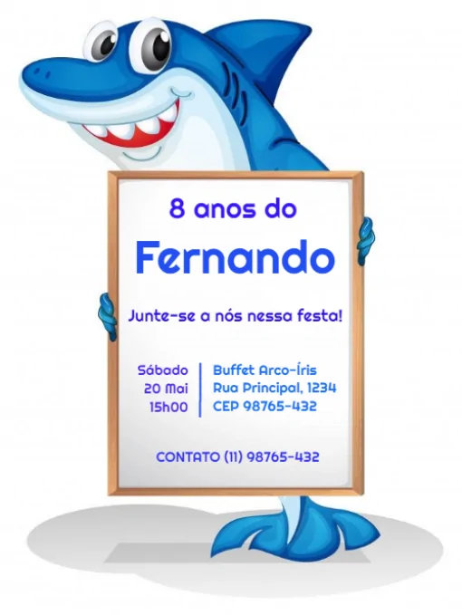 Convite De Aniversário Infantil Tubarão Para Editar Convite De Aniversário Infantil Tubarão Para Editar