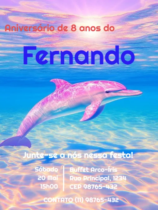 Modelo de convite - aniversário infantil golfinho para editar