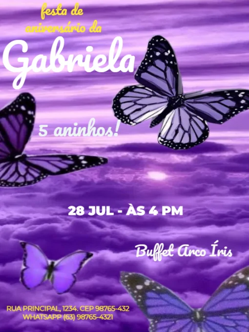 Modelo de convite - aniversário infantil borboleta para editar