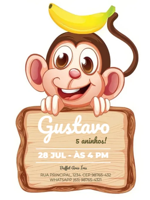 Convite De Aniversário Infantil Macaquinho Para Editar Convite De Aniversário Infantil Macaquinho Para Editar