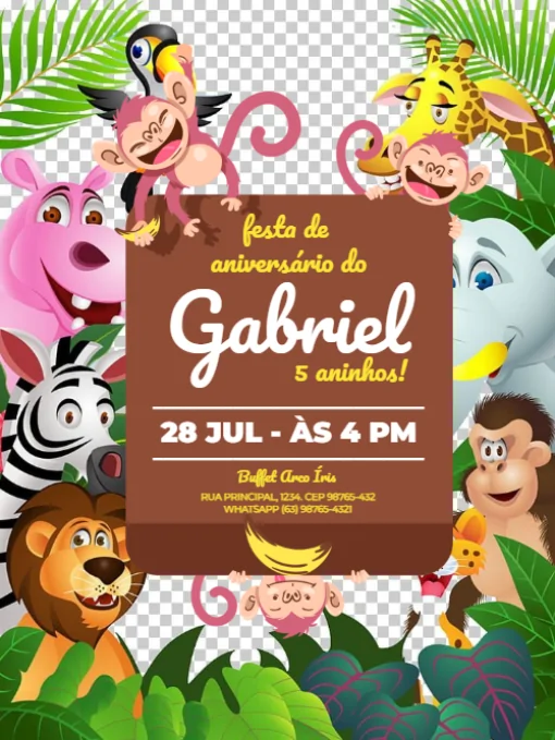 Modelo de convite - aniversário infantil masculino macaquinho divertido