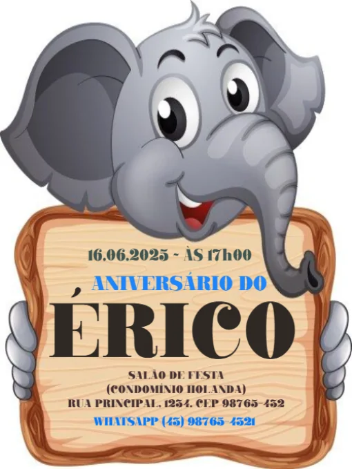 Modelo de convite - aniversário infantil elefantinho para editar