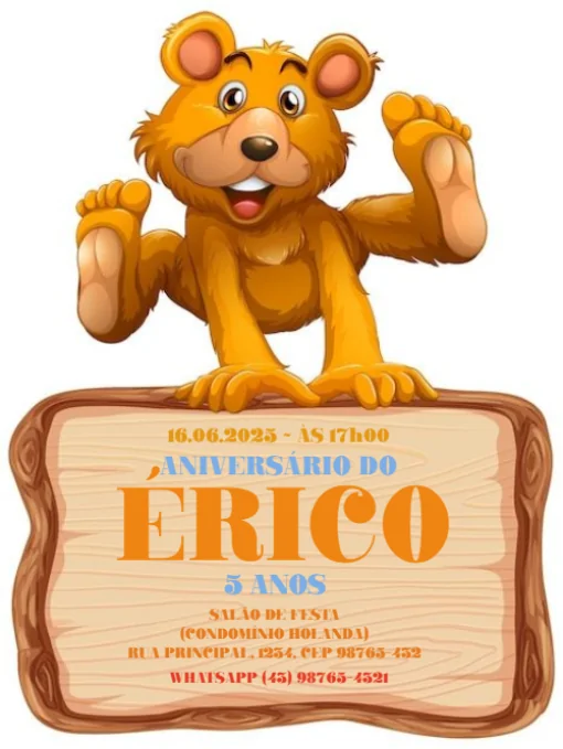 Modelo de convite - aniversário infantil ursinho para editar