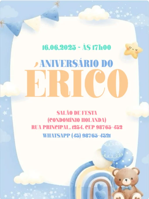 Convite De Aniversário Infantil Masculino Ursinho Para Editar Convite De Aniversário Infantil Masculino Ursinho Para Editar