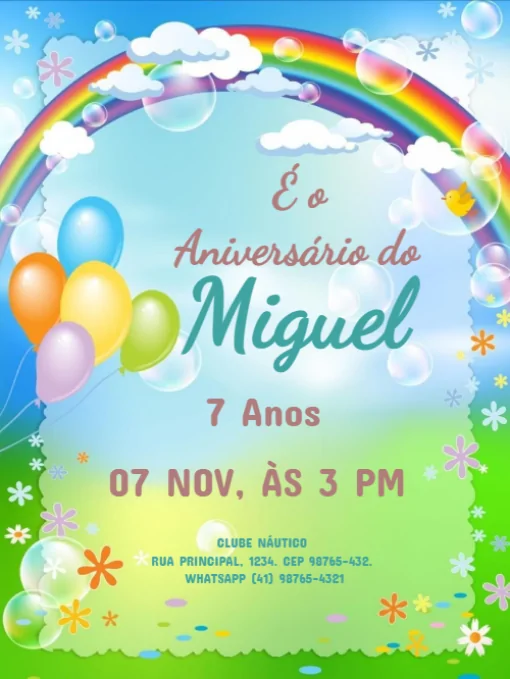 Convite De Aniversário Infantil Arco Íris Para Editar Convite De Aniversário Infantil Arco Íris Para Editar