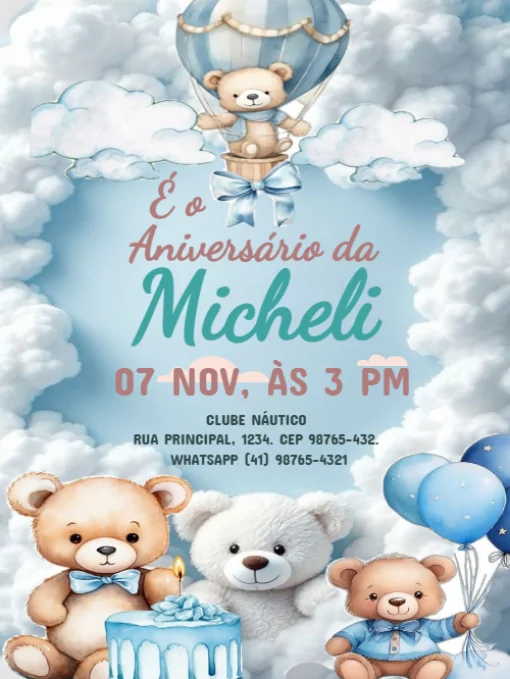 Convite De Aniversário Infantil Ursinho Para Editar Convite De Aniversário Infantil Ursinho Para Editar