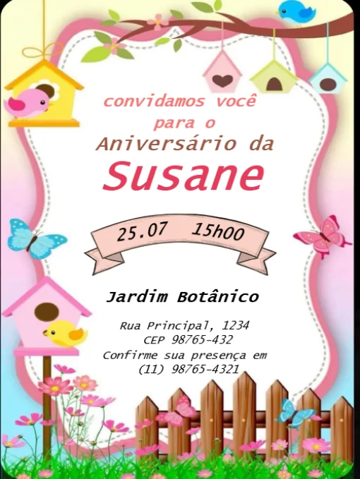 Modelo de convite - aniversário jardim borboleta delicado para editar