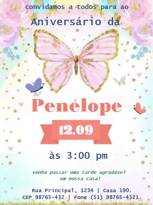 Convite De Aniversário Jardim, Borboleta E Flores Para Editar Convite De Aniversário Jardim, Borboleta E Flores Para Editar