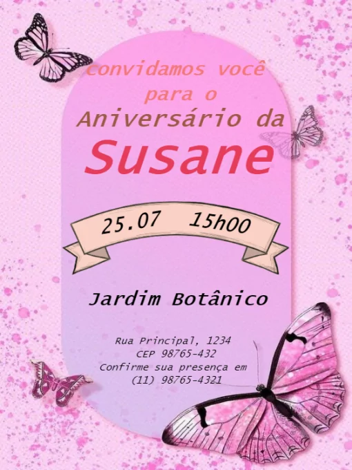 Modelo de convite - aniversário jardim borboleta delicado para editar