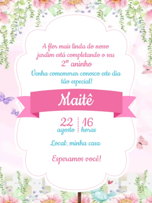 Modelo de convite - aniversário jardim encantado