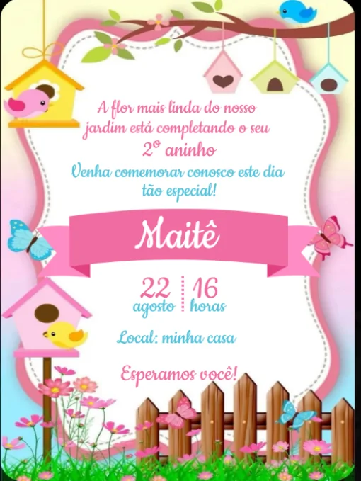 Modelo de convite - aniversário jardim encantado para editar
