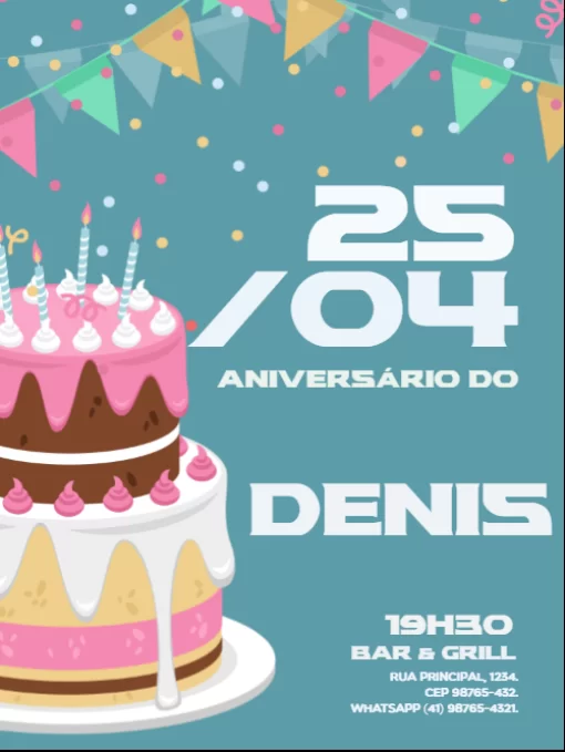 Modelo de convite - aniversário bolo e bandeiras 