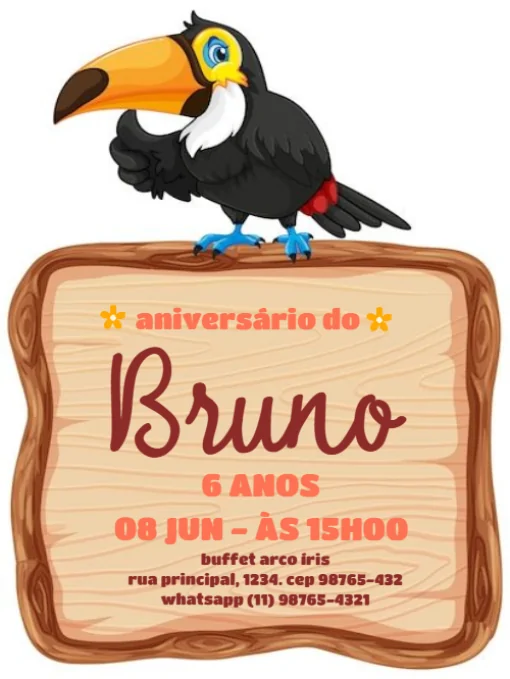 Modelo de convite - aniversário tucano para editar