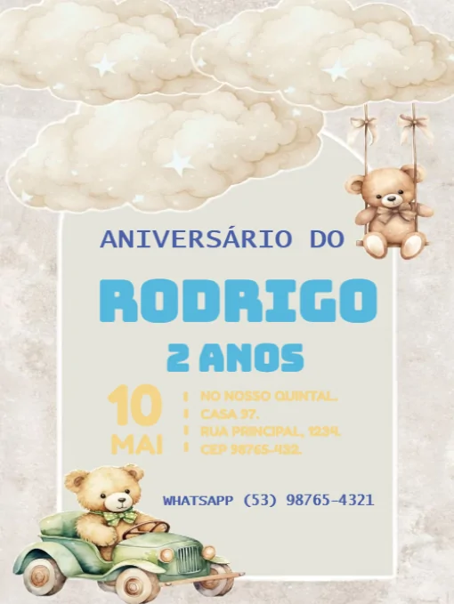 Convite De Aniversário Para Menino Ursinho Para Editar Convite De Aniversário Para Menino Ursinho Para Editar