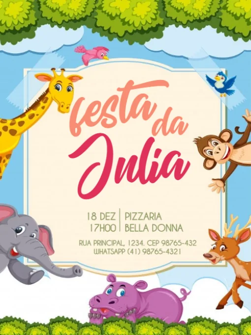 Modelo de convite - aniversário animais na flotesta para editar