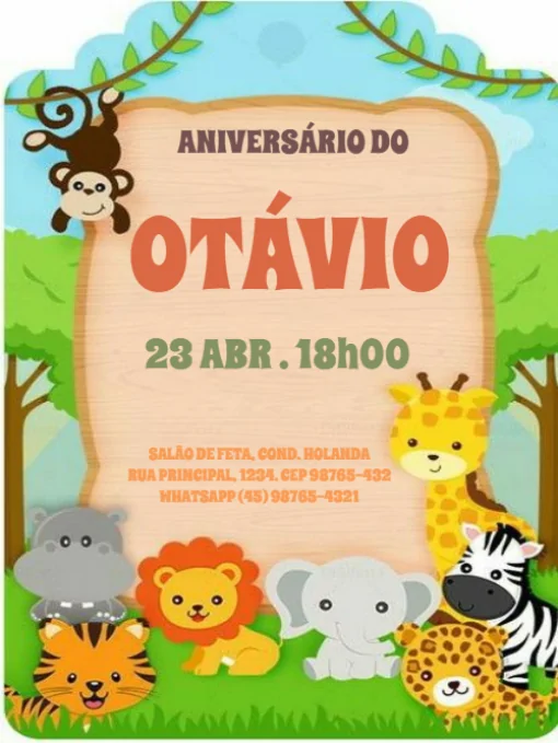 Modelo de convite - aniversário animais para editar