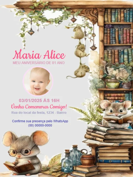 Convite de aniversário Ratinho infantil Para Editar Convite de aniversário Ratinho infantil Para Editar