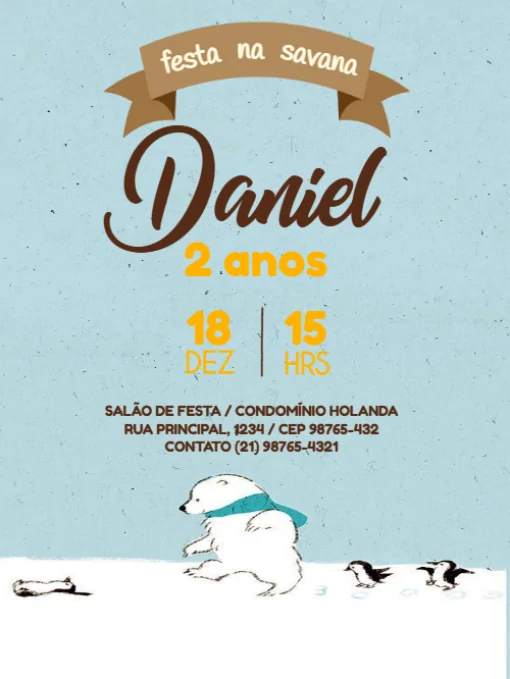Modelo de convite - aniversário urso pinguim para editar