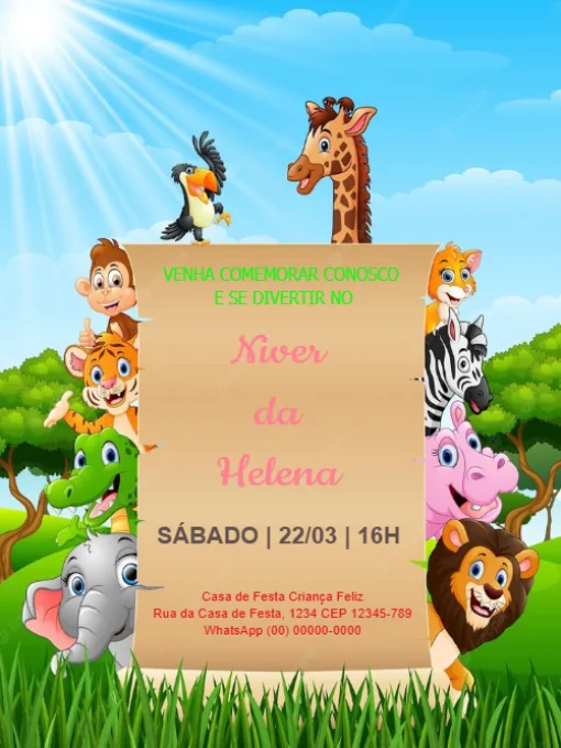Modelo de convite - aniversário safari para editar