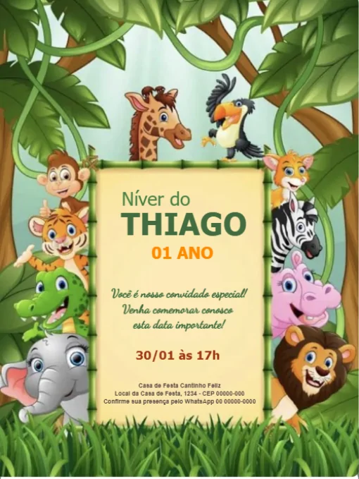 Convite de aniversário safari baby menino 1 ano Para Editar Convite de aniversário safari baby menino 1 ano Para Editar