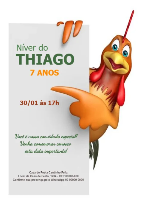Convite de aniversário Galo Para Editar Convite de aniversário Galo Para Editar