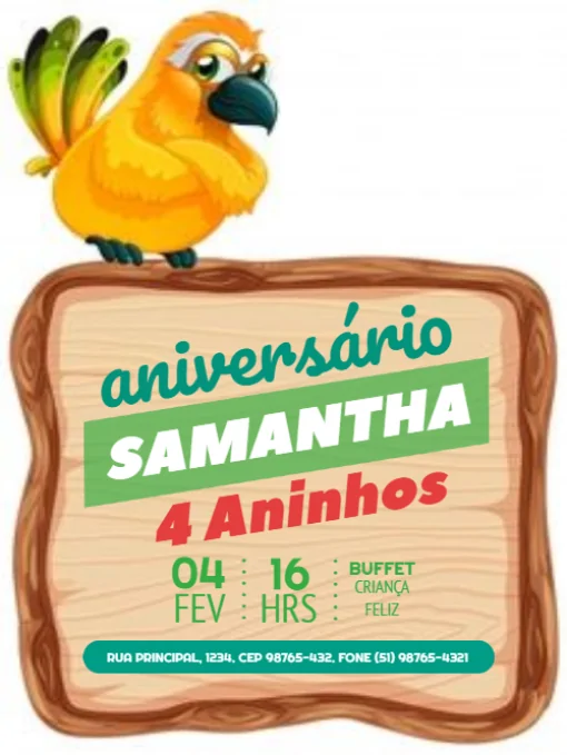 Modelo de convite - aniversário passaro para editar