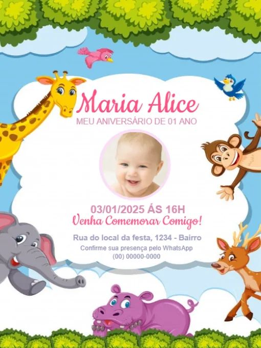 Modelo de convite - aniversário safari infantil para editar