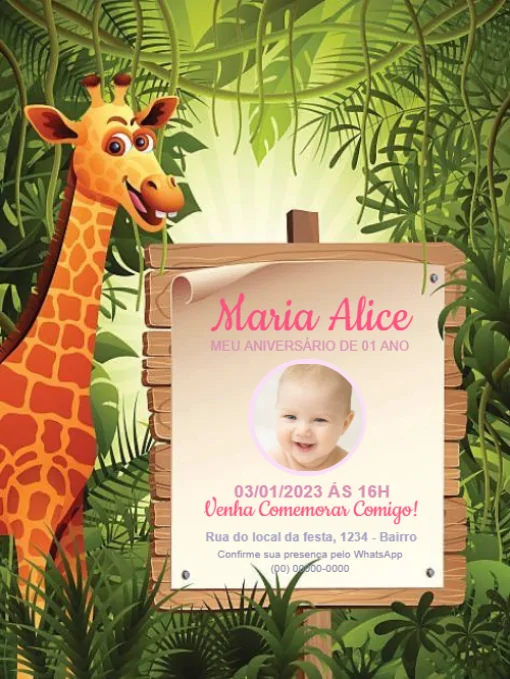 Modelo de convite - aniversário girafa para editar