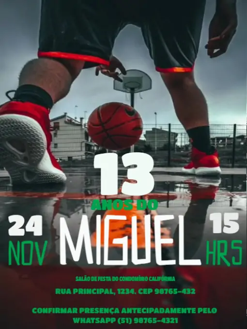 Convite De Aniversário 13 ANOS Baketbol  Convite De Aniversário 13 ANOS Baketbol