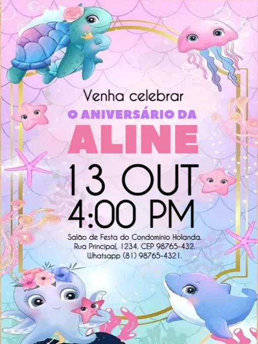 Convite De Aniversário Sereia Para Editar Convite De Aniversário Sereia Para Editar
