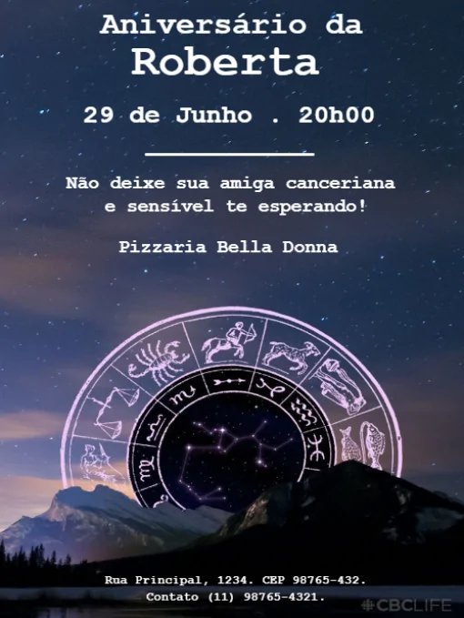 Modelo de convite - aniversário signos câncer para editar