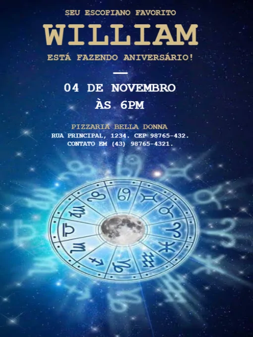 Modelo de convite - aniversário signos escorpião para editar