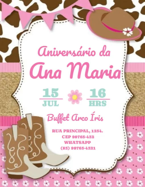 Modelo de convite - aniversário cowboy feminino 