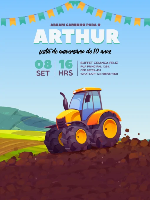 Modelo de convite - aniversário trator fazenda