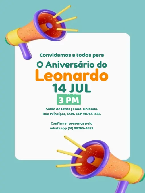 Modelo de convite - aniversário megafone infantil para editar