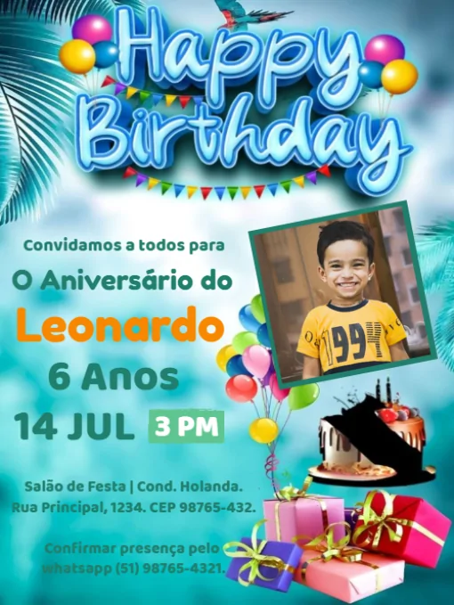 Convite De Aniversário Tropical Infantil Para Editar Convite De Aniversário Tropical Infantil Para Editar