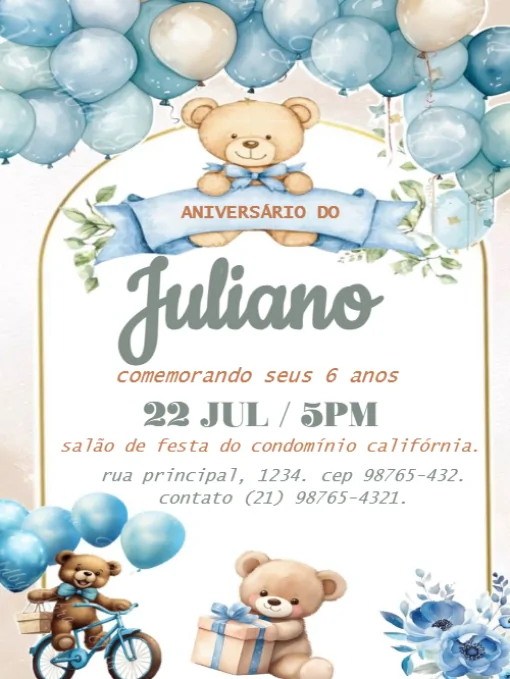 Convite De Aniversário Ursinho Balões Para Editar Convite De Aniversário Ursinho Balões Para Editar