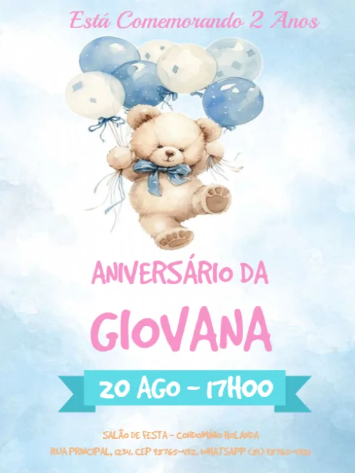 Convite De Aniversário Ursinho Para Editar Convite De Aniversário Ursinho Para Editar