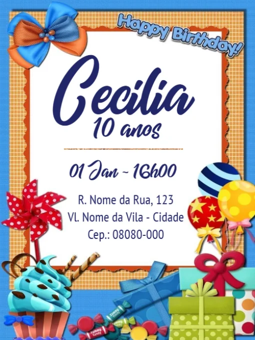 Modelo de convite - aniversário virtual para editar