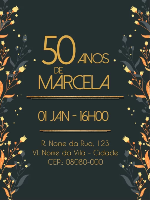 Convite de aniversário virtual 50 anos flores  Convite de aniversário virtual 50 anos flores