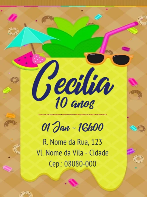 Modelo de convite - aniversário virtual 10 anos tropical