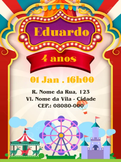 Convite de aniversário virtual infantil - circo Para Editar Convite de aniversário virtual infantil - circo Para Editar