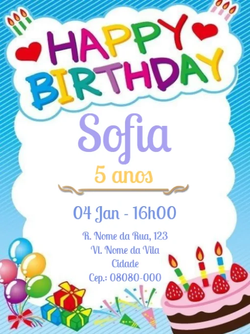 Convite de aniversário Happy Para Editar Convite de aniversário Happy Para Editar